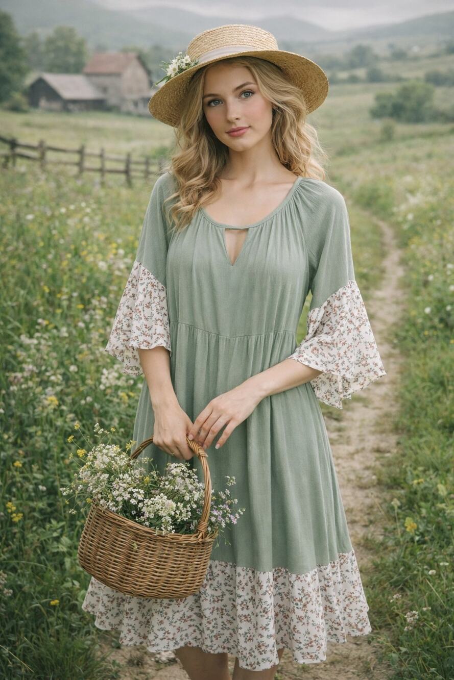 NWT Midi Crinkle Dress Sz Sm Green Boho-Chic Floral Flutter Sleeve Cottagecore